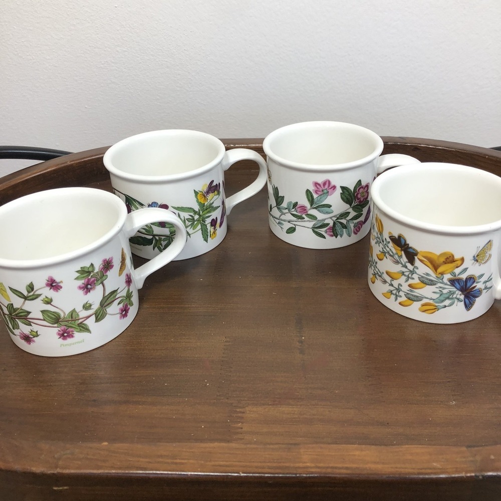 Portmeirion Botanic Garden England Lot Of 4 Floral Butterfly Mugs Tea Coffee